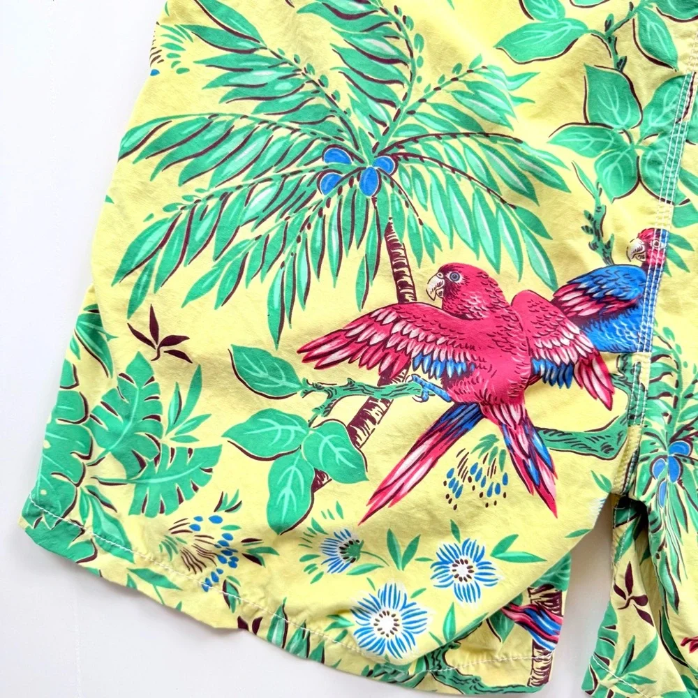 Vintage Polo Ralph Lauren Yellow Tropical Parrot Print Swim Trunks Size M